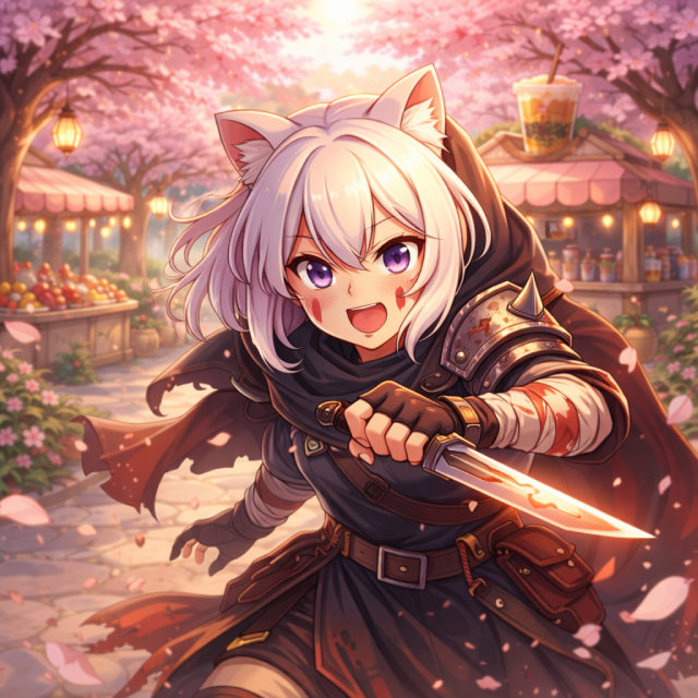 Chibi swordsman fighting a boba poring